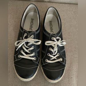 Josef Seibel Black Leather Tennis Shoes, Size 38 (Size 7)